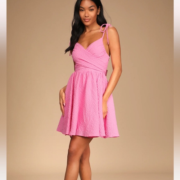 Lulus Cute and Sweet Pink Tie-Back Mini Skater Dress - Picture 1 of 9